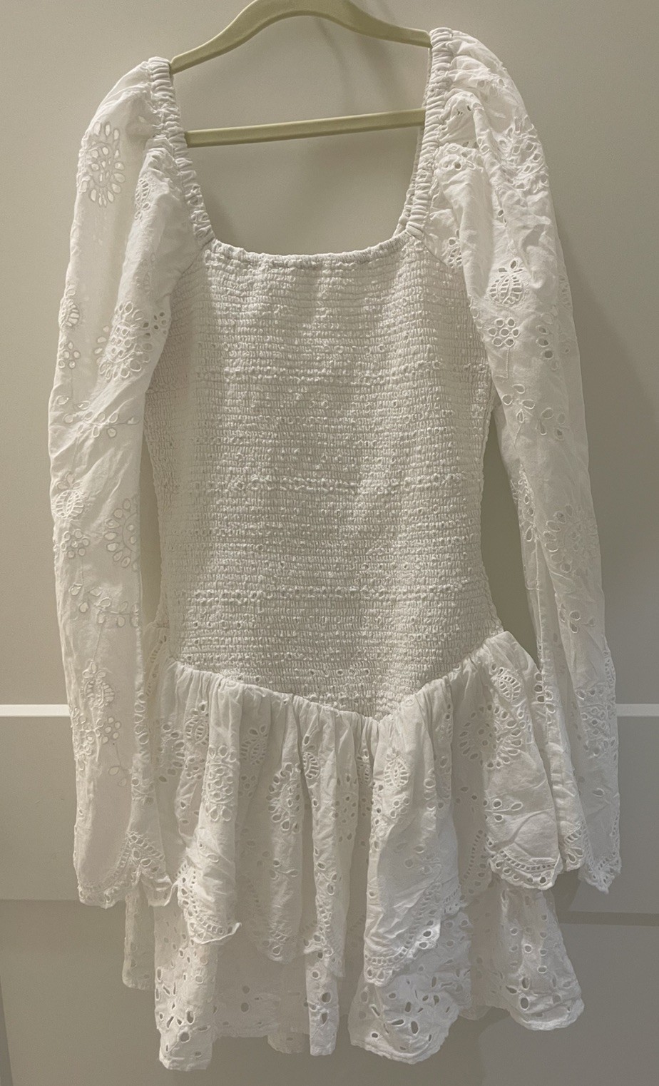 LoveShackFancy Jayce Broderie Anglaise Mini Dress Antique White Small $485