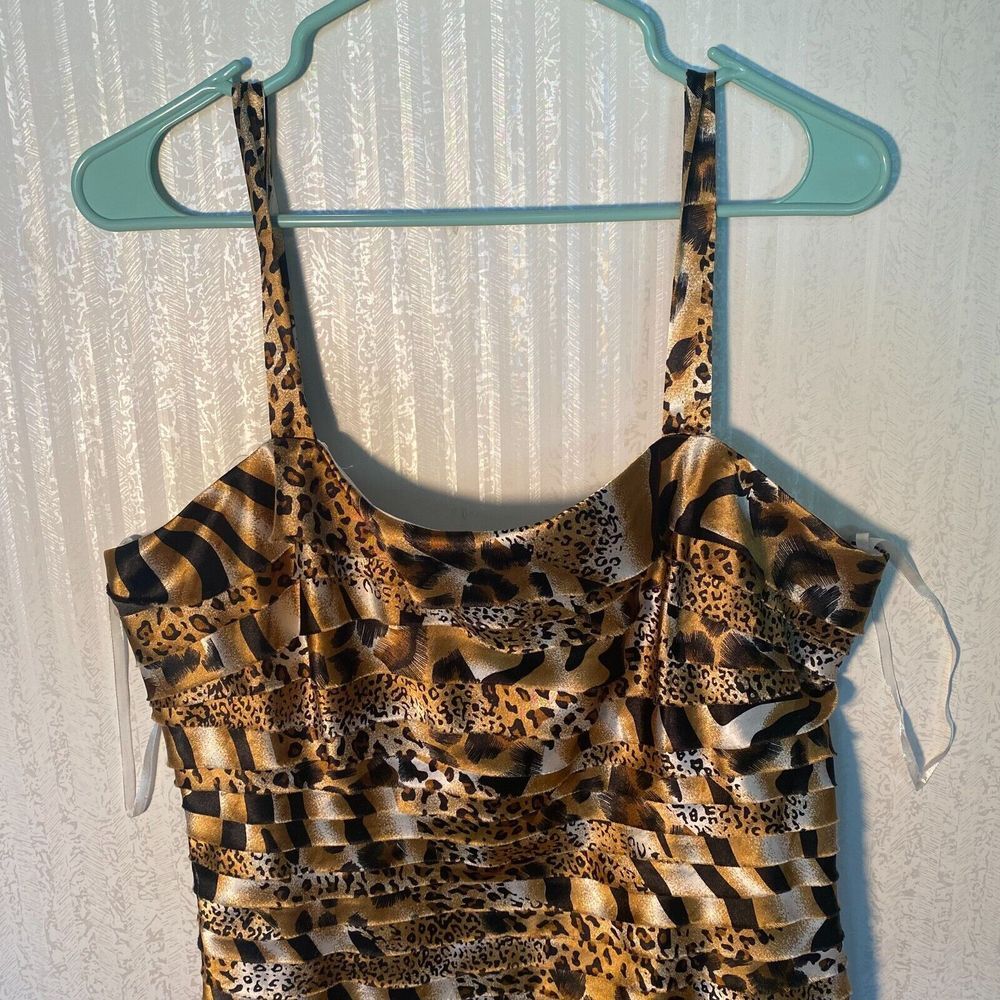 Cathaya Tan and Brown Layered Leopard and Cheetah Print Dress size 14