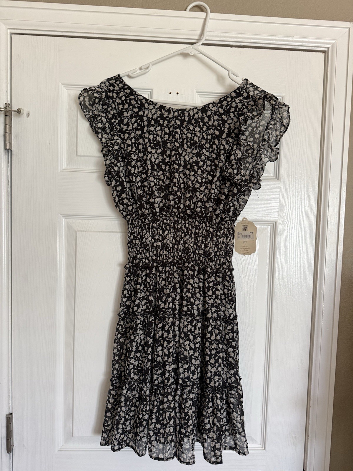 NWT Altar’d State Black Floral Flutter Sleeve Smocked Mini Dress Size Small
