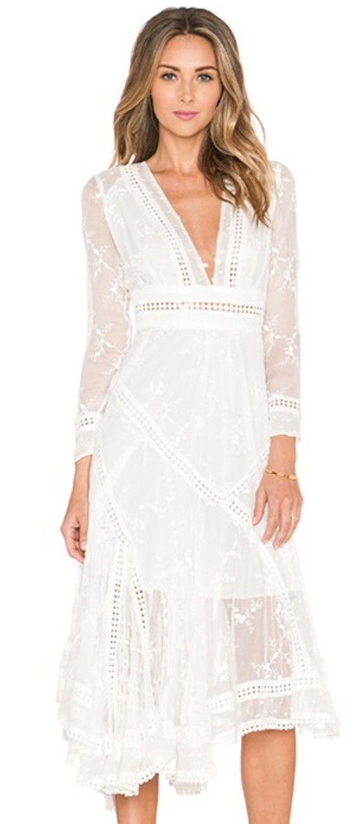 Allison New York White Embroidered Asymmetrical Boho Midi Dress Size Small