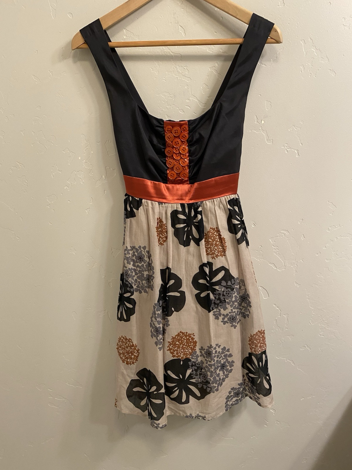 Bow and Arrow Anthropologie Size 2 XS Black & Orange Cotton Silk Sundress