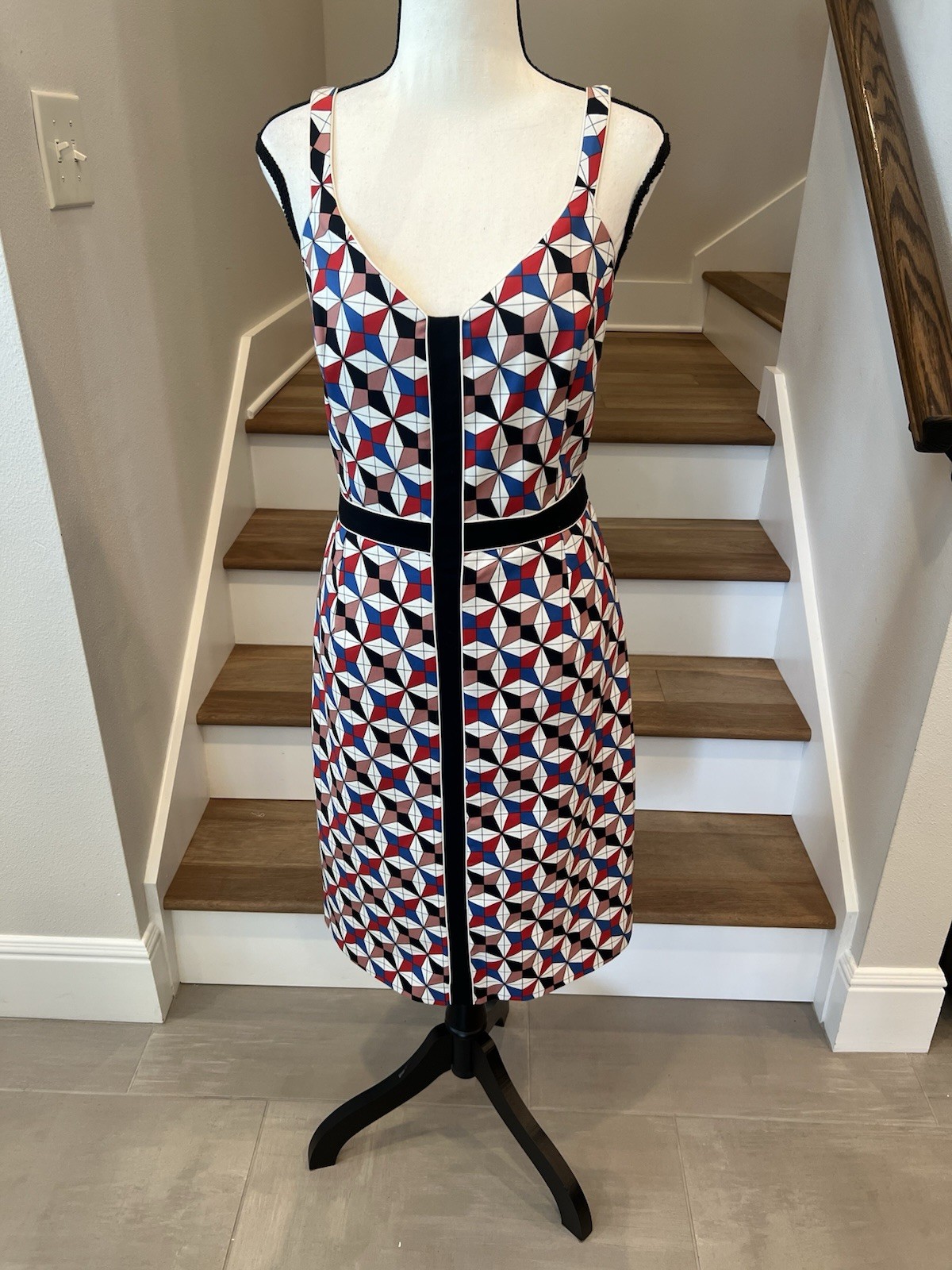 Reinaldo Lourenço Sleevless Geometric Mídi Dress Red , Blue And White.