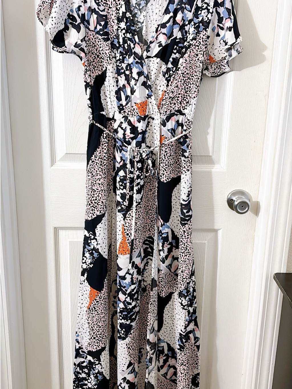 French Connection Asha Draped Abstract Print Faux Wrap Maxi Boho Resort Dress