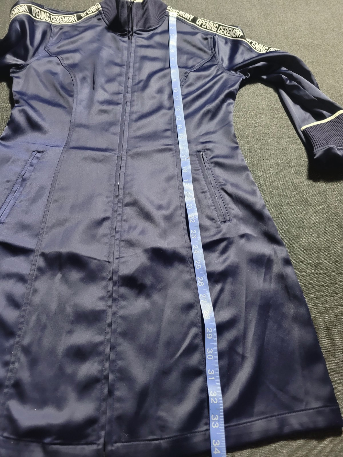 Opening Ceremony Navy Blue Track Dress Mini Satin Logo Size Medium $350 Retail