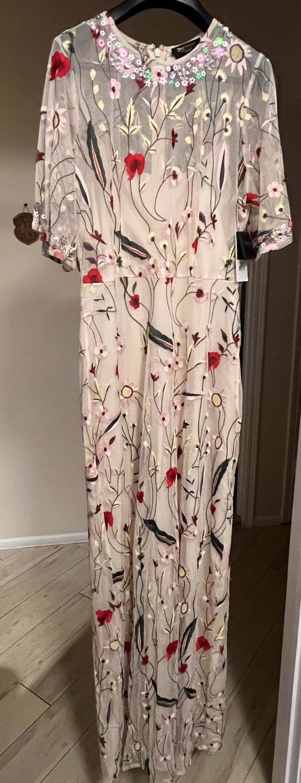 Juicy Couture Black Label Nude Wildflowers Embroidered Mesh Maxi Dress