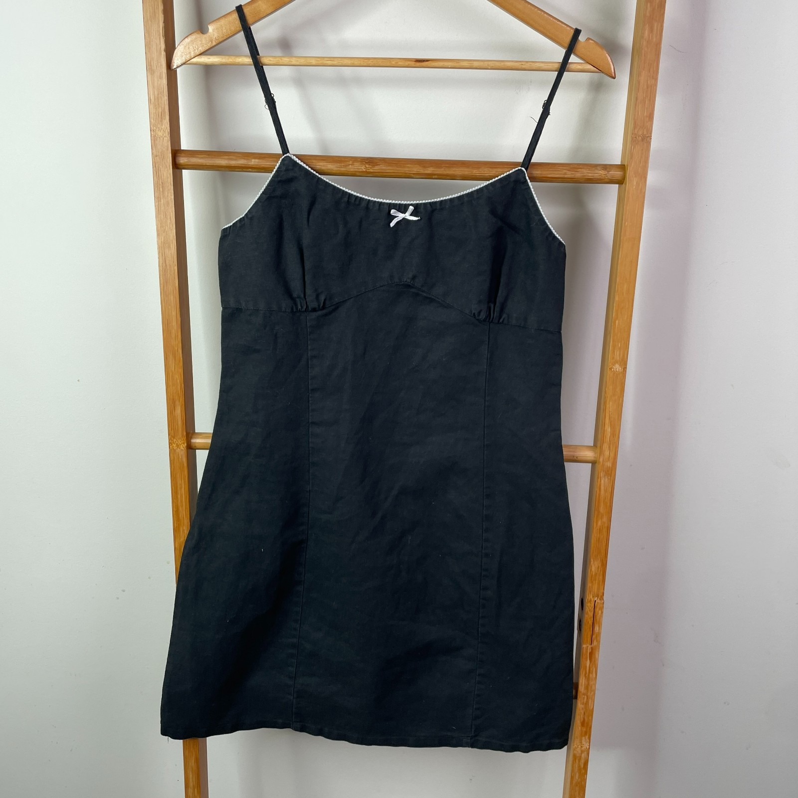 Thrills Dress Womens 6 Black Bow Contrast Trim Sleeveless Scoop Neck Mini Cami