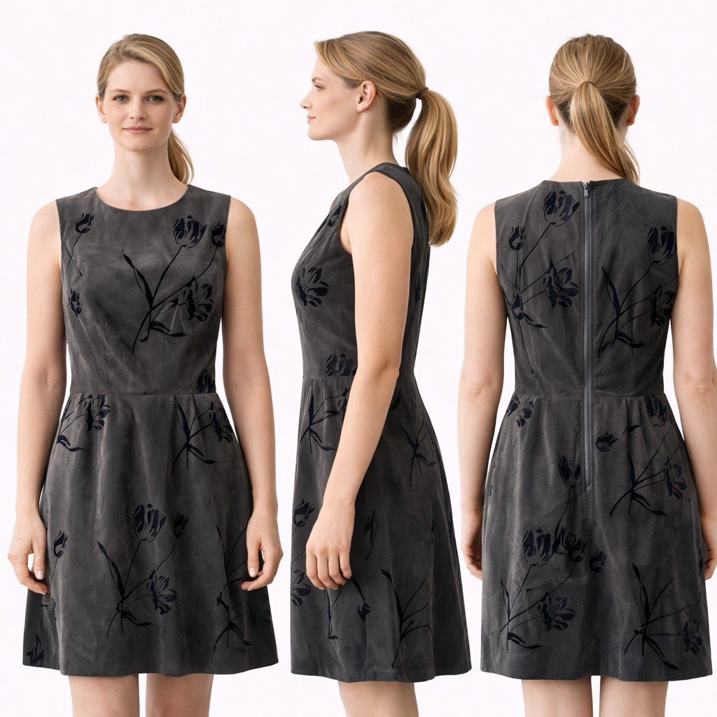 RARE SPORT MAX MARA CODE VELOUR FLOWERS ART SOLID WOMANS GRAY DRESS SIZE 8US