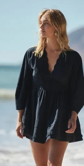 Free People Vacay Vibin Mini Beach Dress Size XS Black Open Back