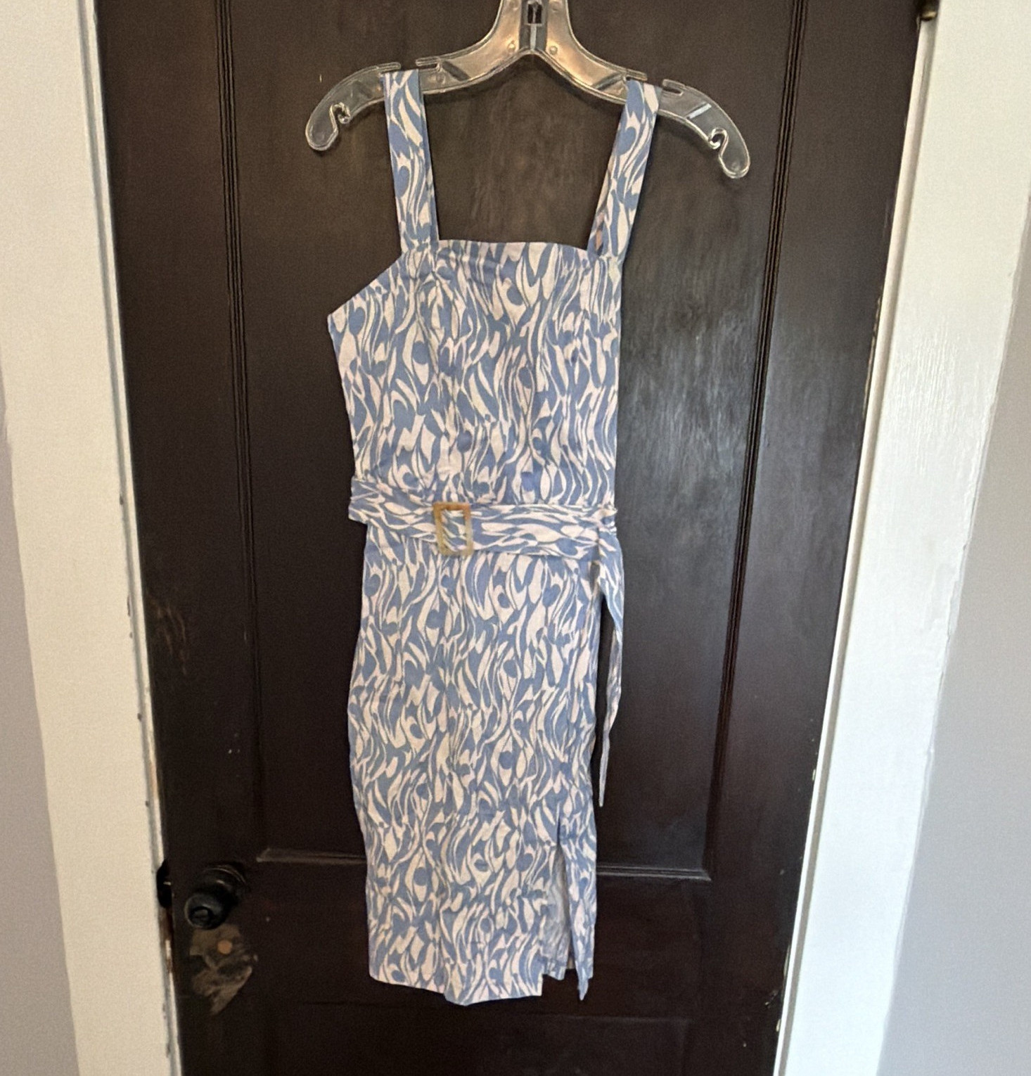 Monteau Los Angeles Women’s M Blue/White Abstract Smocked Belted Sundress