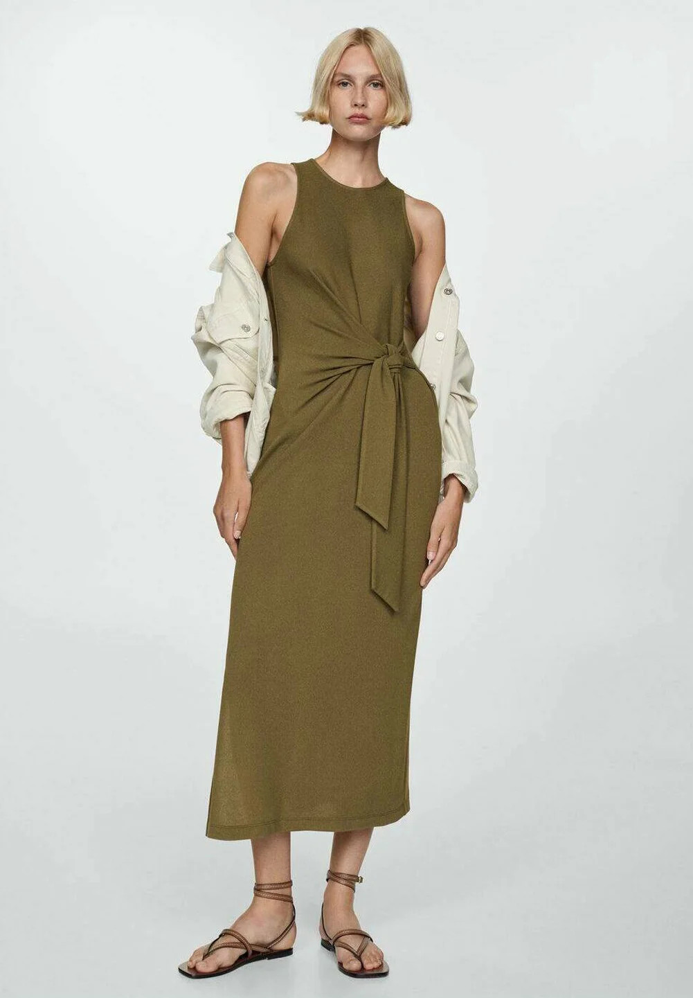 MANGO MNG Women’s BACALAR Tie Waist Knit Dress size US 4 EUR S