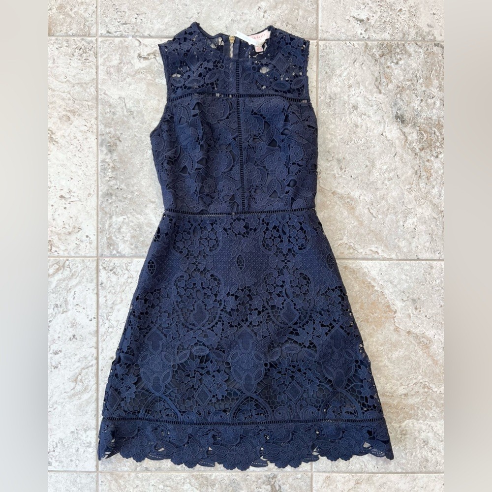 Ted Baker Primrose Sleeveless Lace A-Line Dress in Navy Blue, size 0