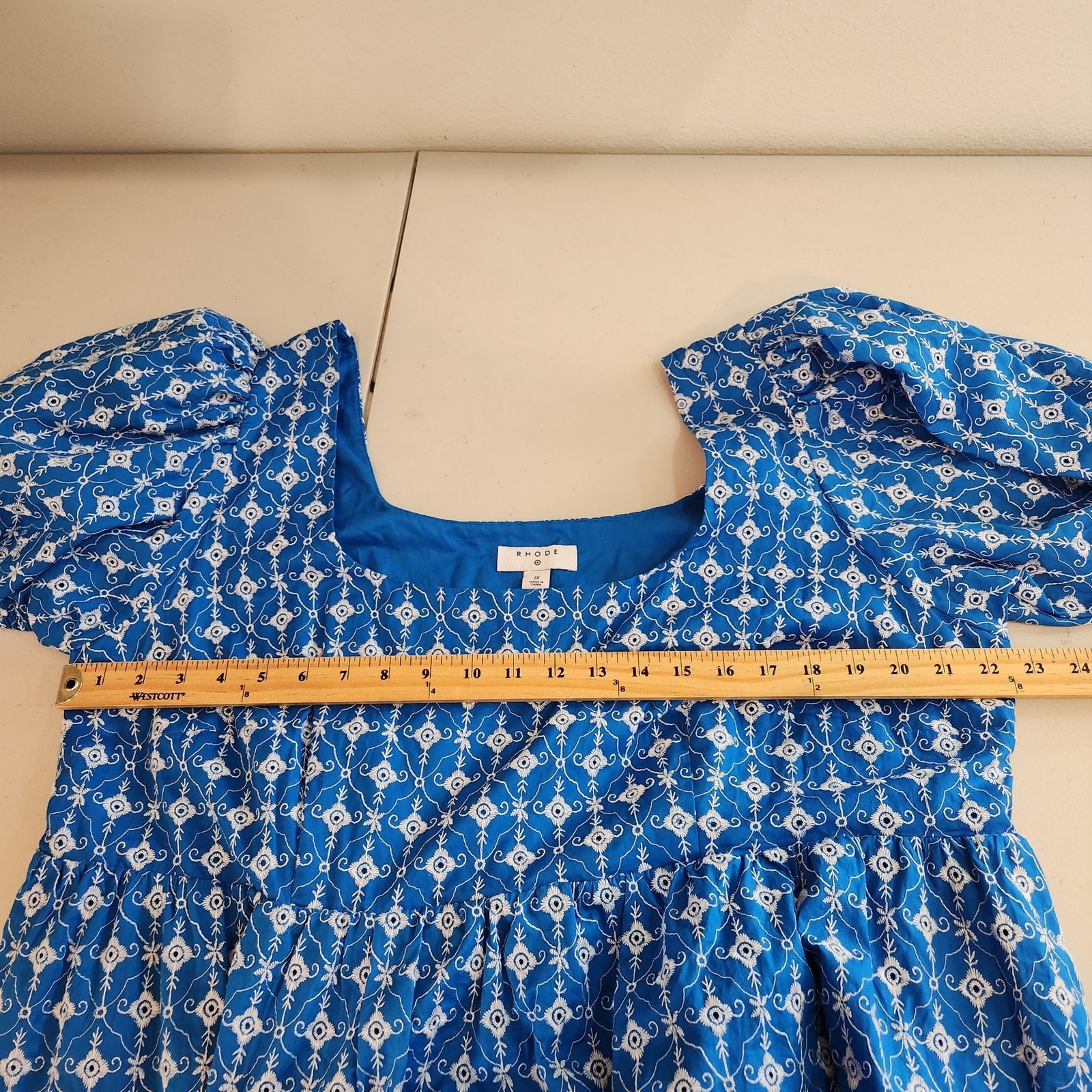 Rhode Target Blue White Embroidered Boho Babydoll Dress Puff Sleeves Women’s 1X