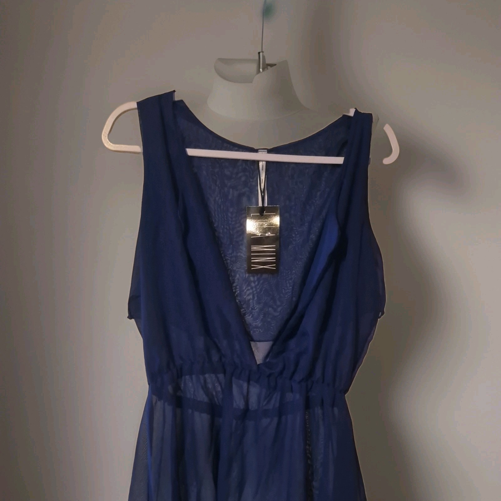Lola Minx Women’s L Blue Chiffon Maxi Dress Sheer Layered V-Neck
