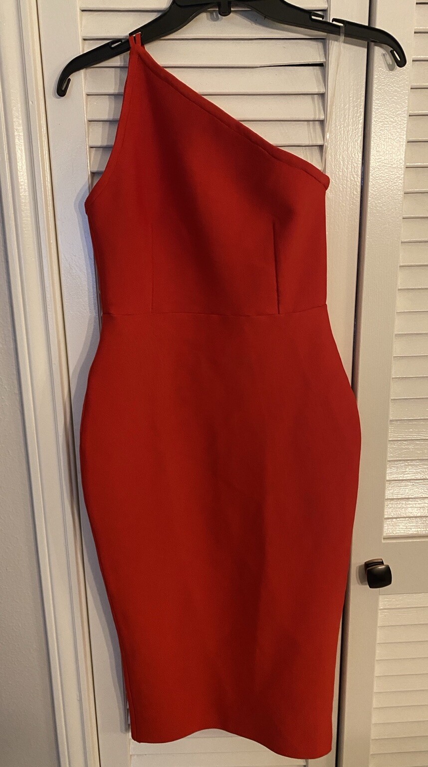 SHEIN ADYCE Double Strappy One Shoulder Bodycon Dress RED Size M