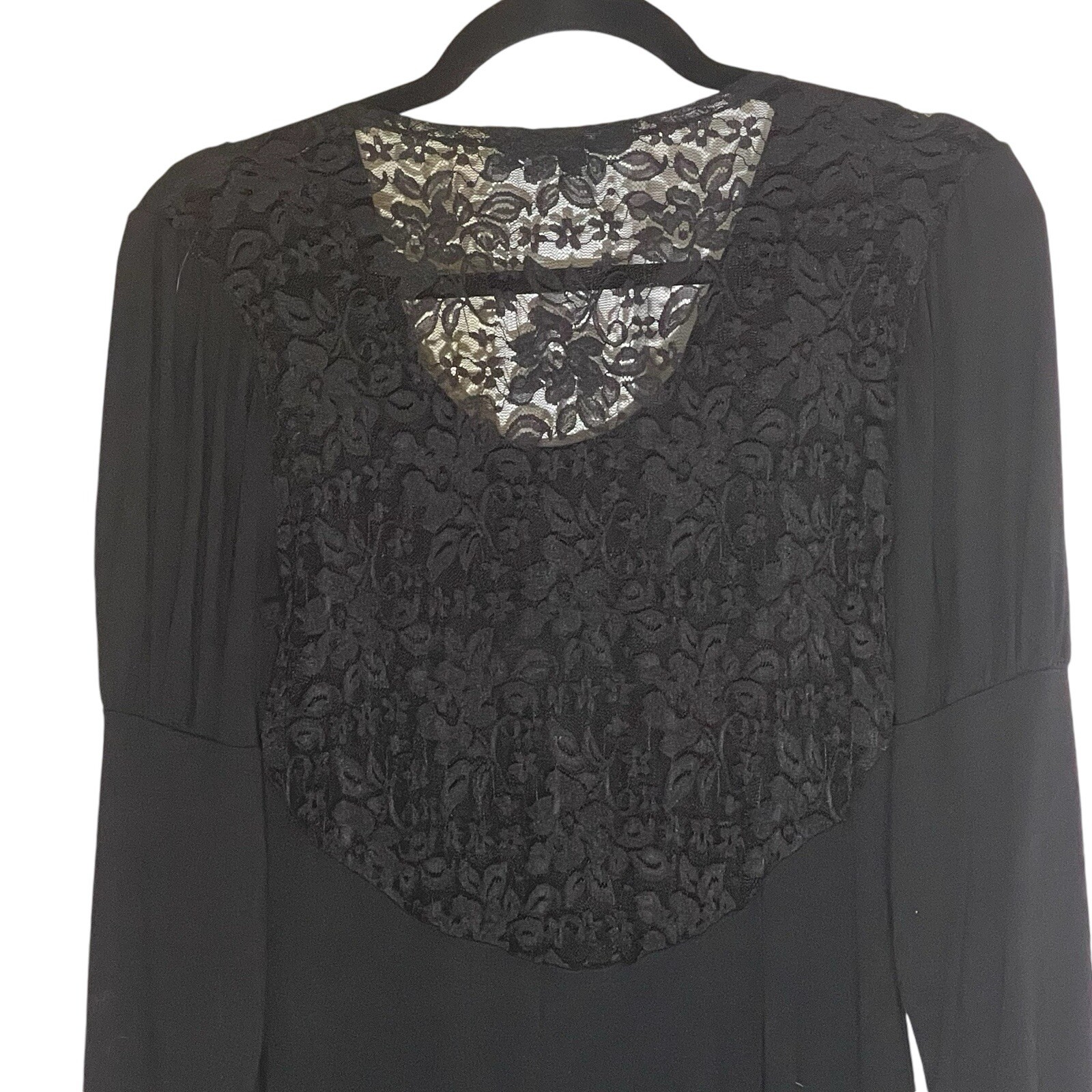 NEW Vertigo Paris Black Lacy Back Jersey Knit Long Sleeve Midi Dress sz Medium