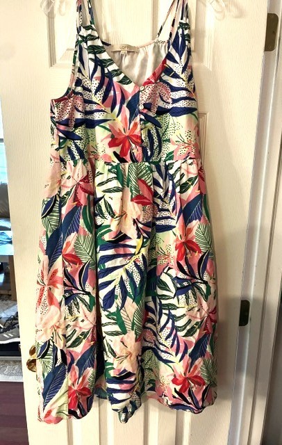 Loft Women’s Tropical Hawaiian Floral Midi Cotton Lined Beach Cruise SunDress 12