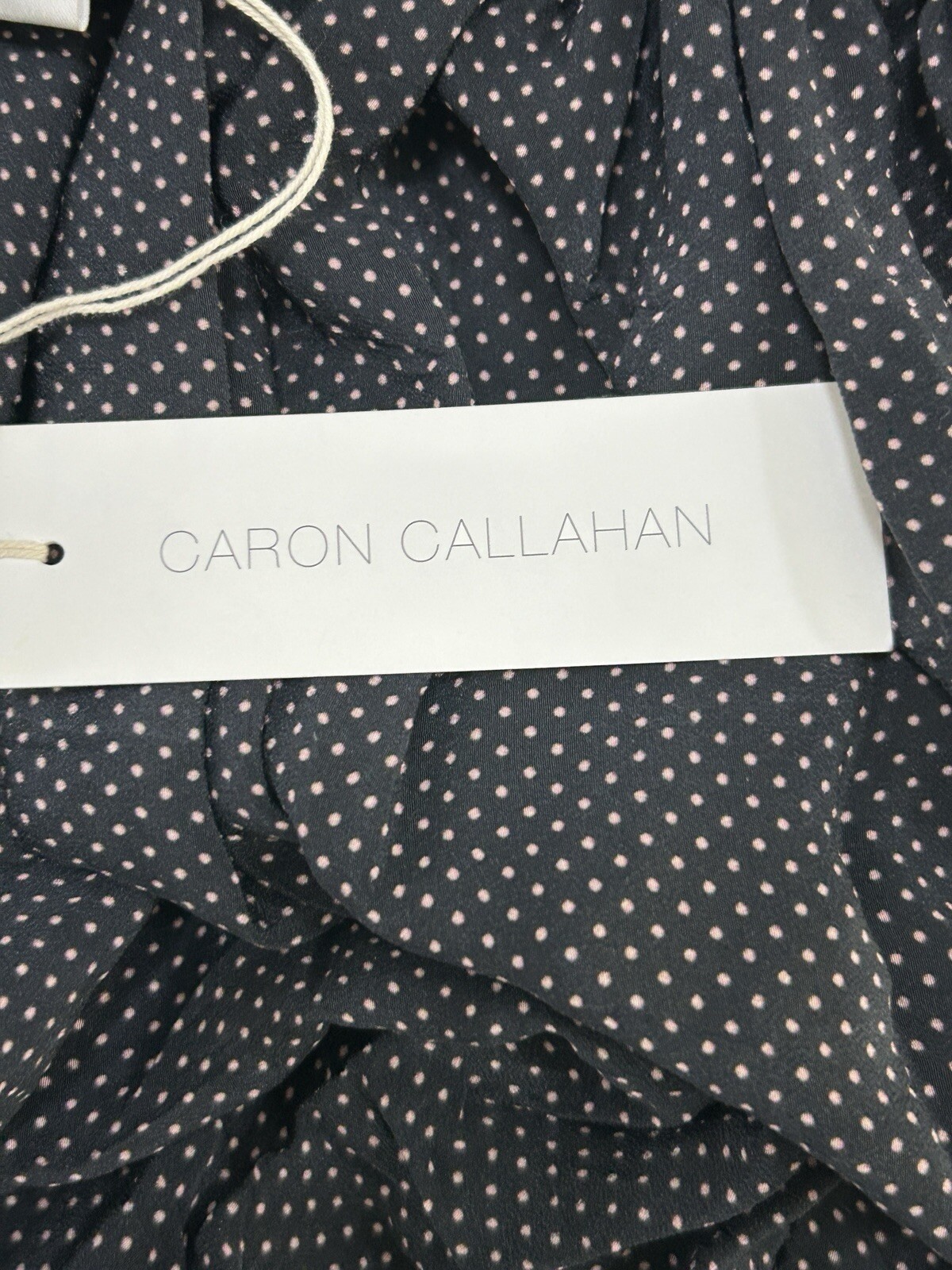 NWT Caron Callahan Pico Black Micro Dot USA Raw Hem Midi Dress Cotton Small S