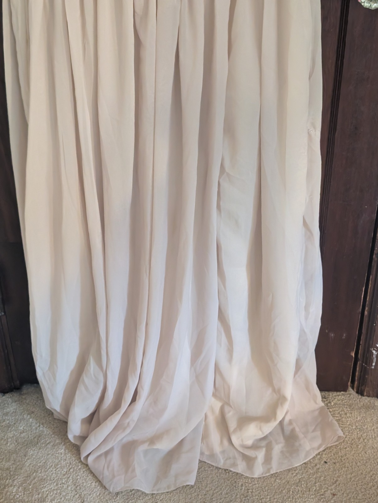 Ryanth Beige Cream Pleated Chest Tank Corset Back Maxi Bridesmaid Formal Mother