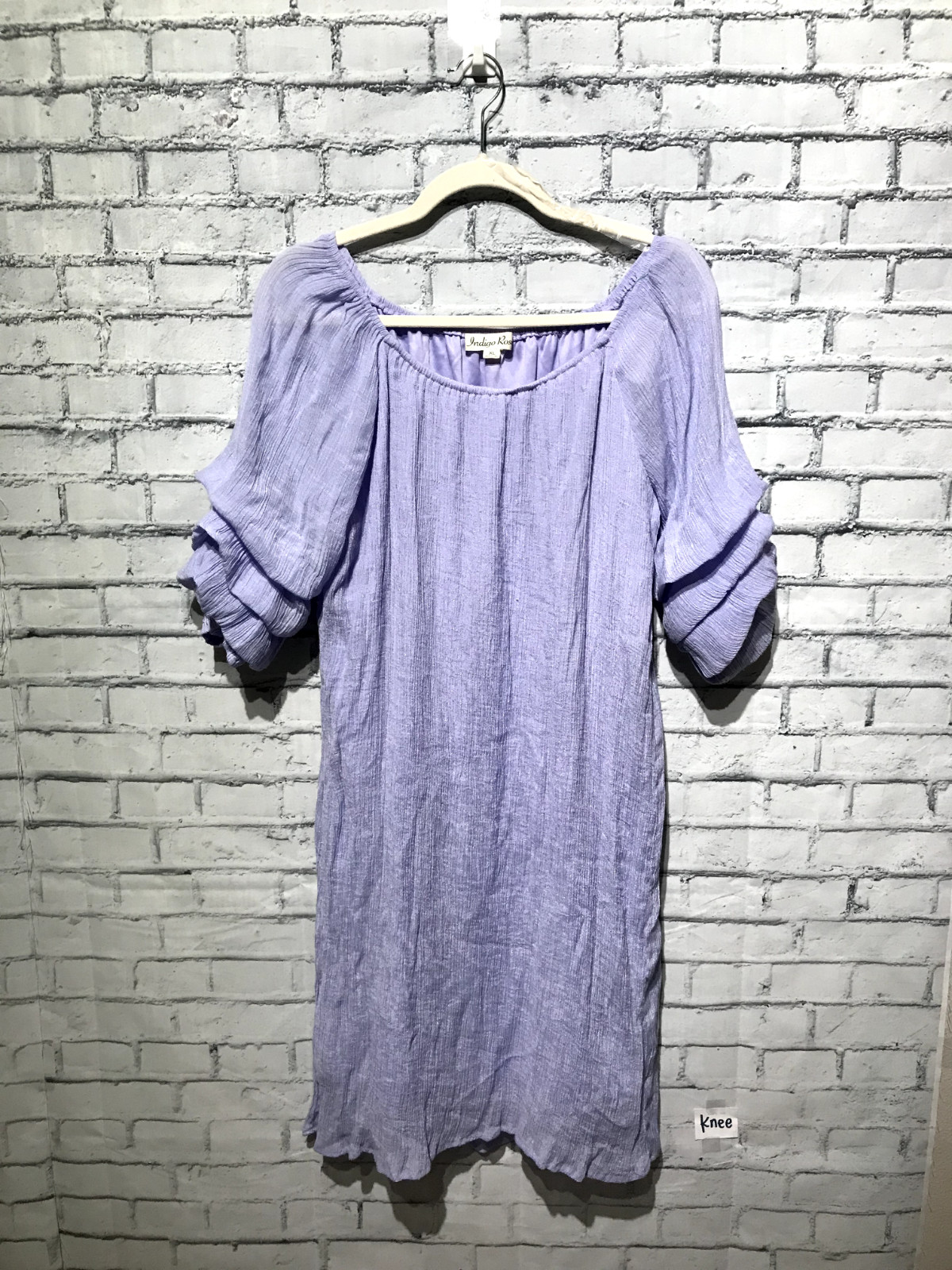Indigo Rose, Women XL, Purple Puff Sleeve Crinkle Tunic Dress Lined