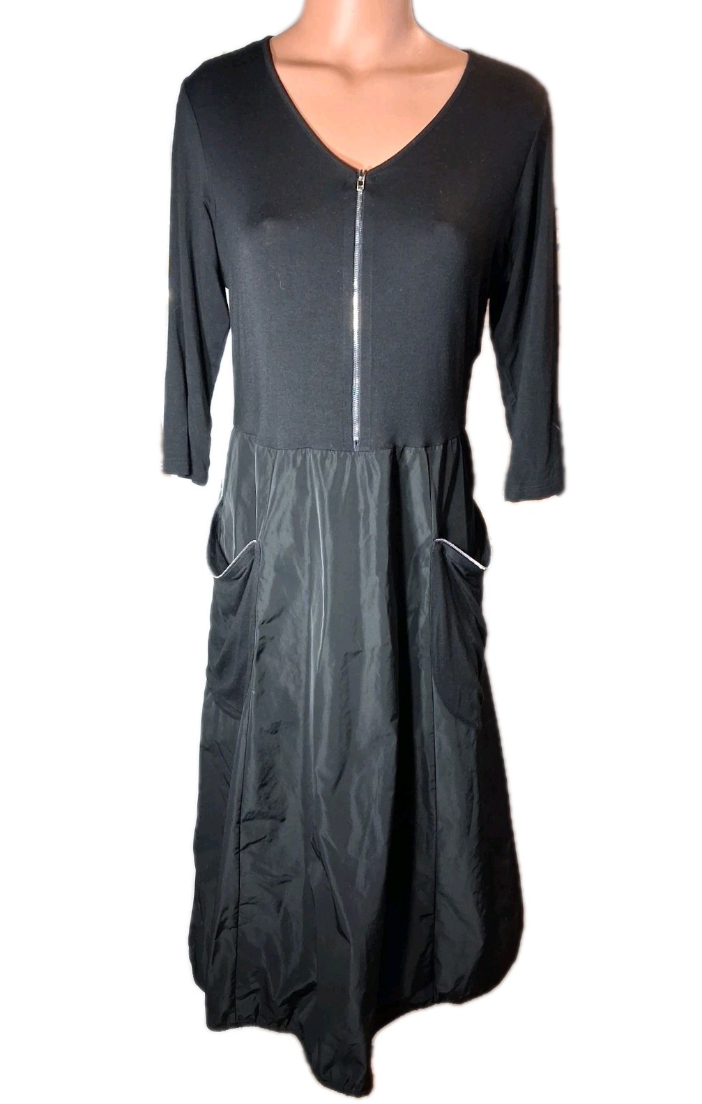 Sun Kim Black Cocoon Lagenlook Pockets Dress USA Made Size S