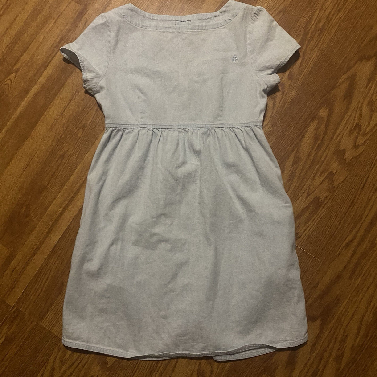 Volcom Mini Dress Blue Cotton Button Stone Logo Cap Sleeve Scene Skater Girl