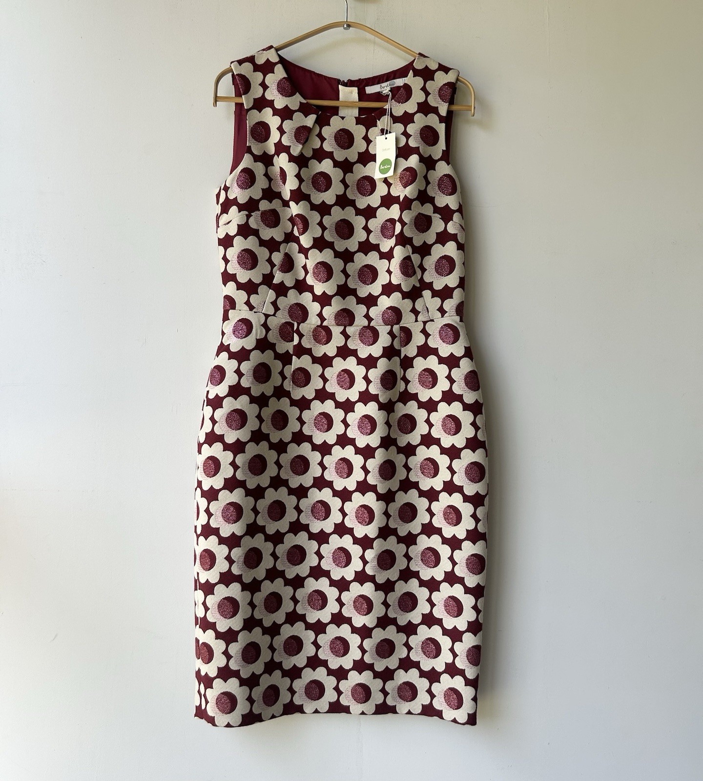 Boden Jacquard Dress Maroon Cream Metallic Wool Blend Floral Women’s Size 6 NWT