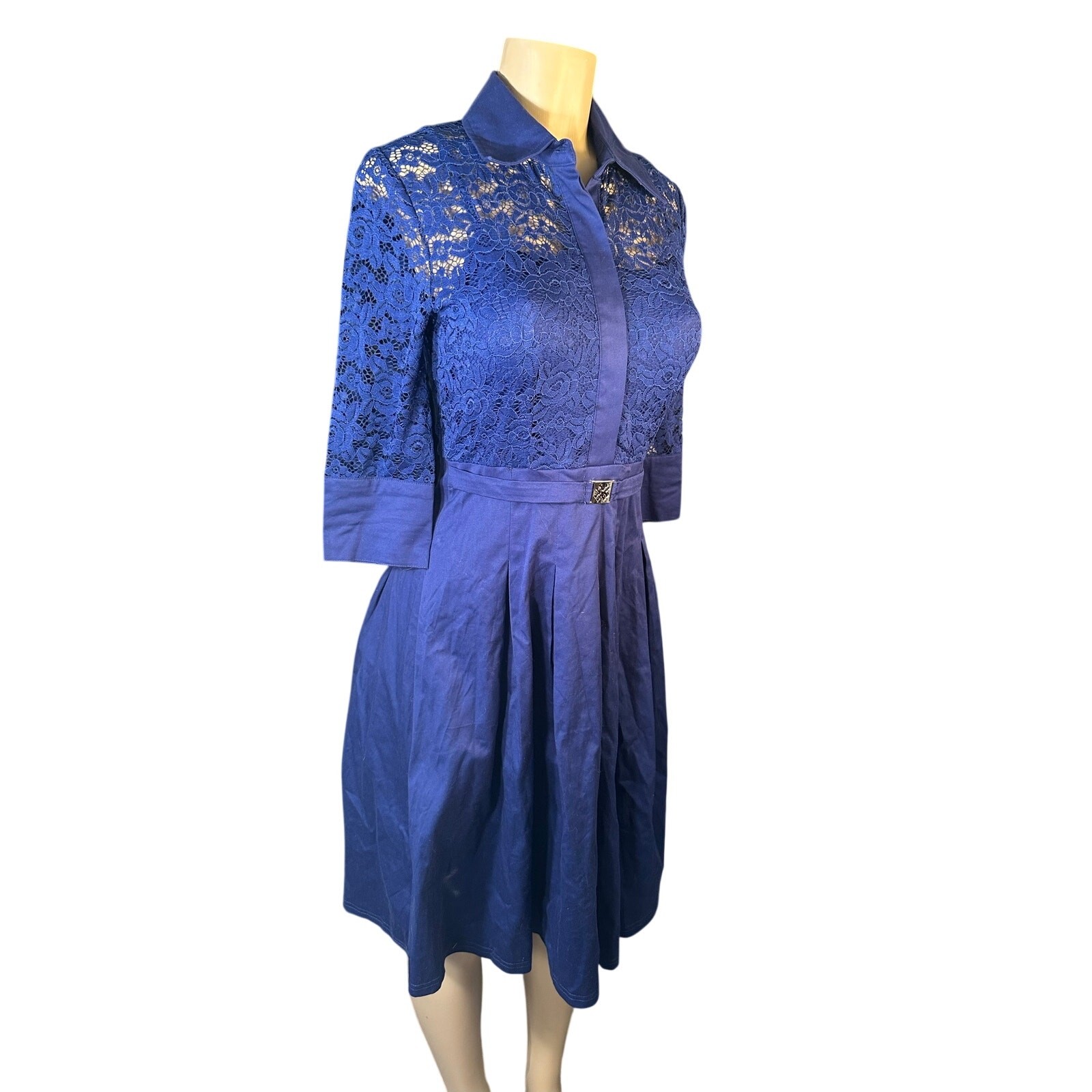 Women S MissMay Retro Gorgeous City Lace Sheer Mesh Navy Dress Buckle Button