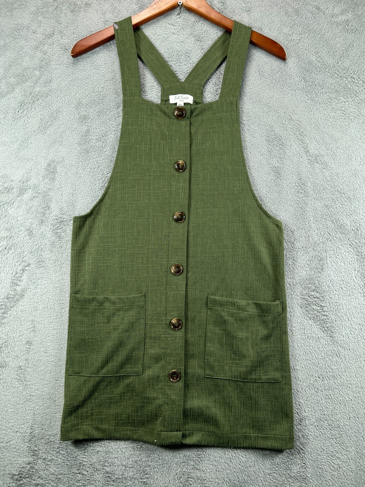 Full Circle Trends Mini Overall Dress Medium Green Textured Sleeveless NWOT