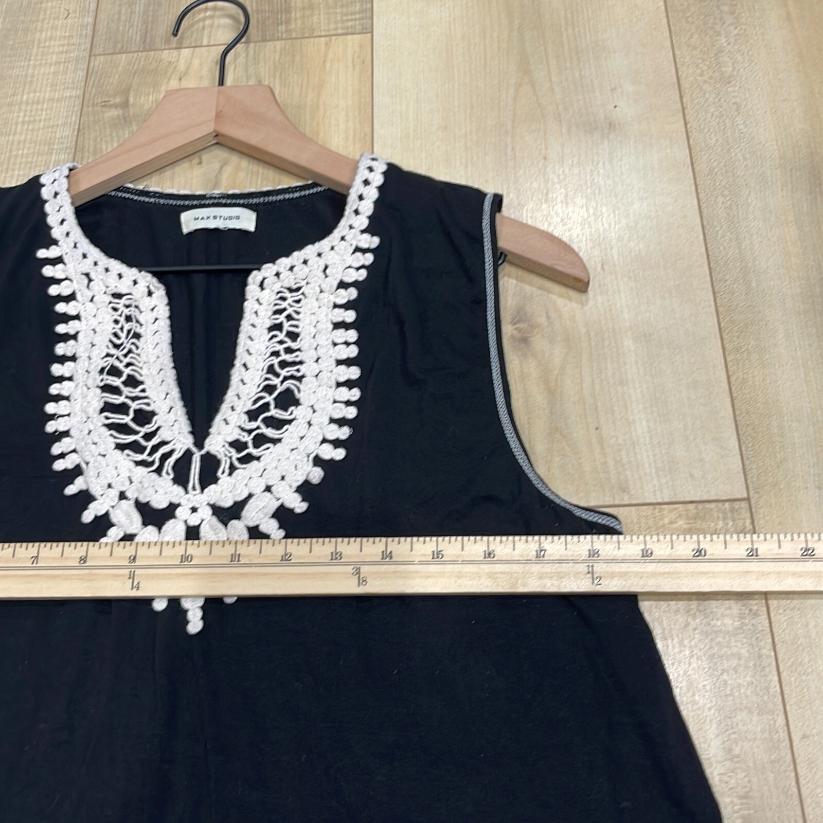 Max Studio Womens Black Sleeveless Split Neck Pullover A-Line Dress Size Medium