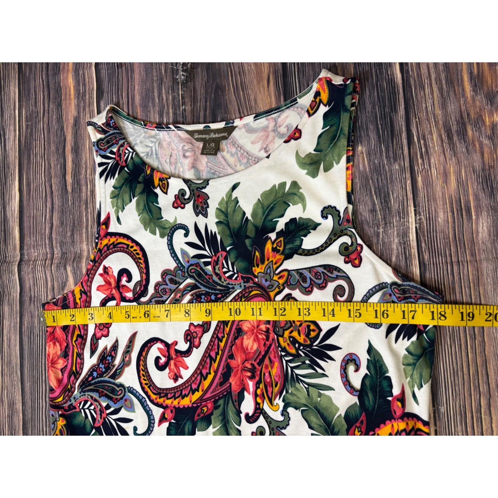 Tommy Bahama Dress Womens L White Red Green Tropical Paisley Sleeveless Shift