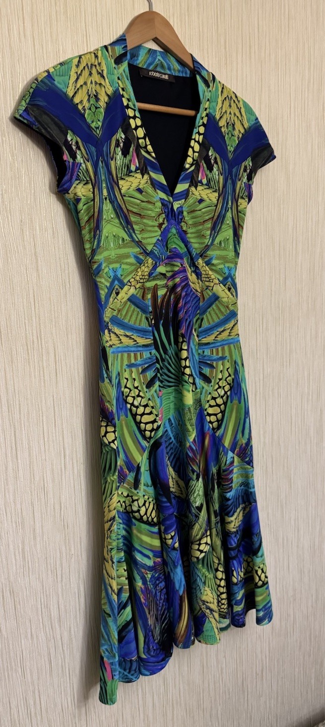 Roberto Cavalli Animal Print Dress Size S Colorful Designer Vintage Rare Y2K
