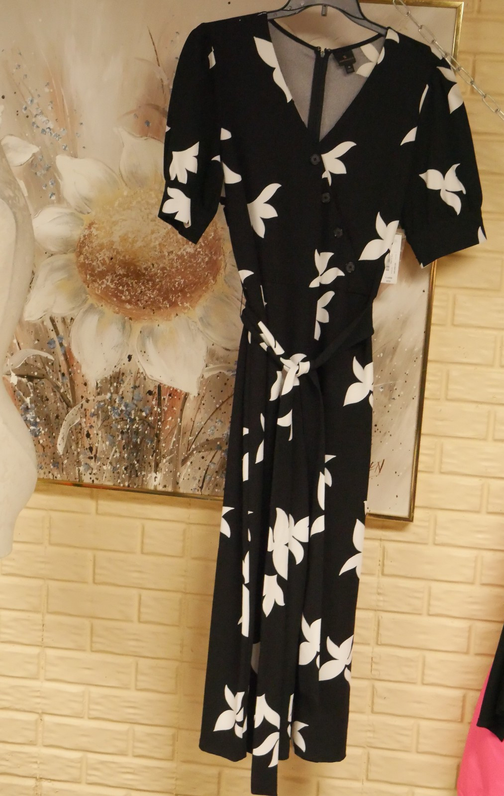NWT WORTHINGTON SZ XL STRETCH PANTS DRESS BACK ZIPPER BLACK/WHITE CHIC FLORAL