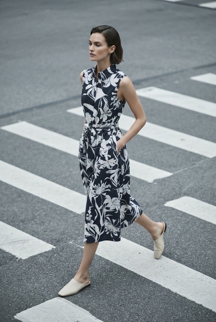 NWT Calvin Klein Navy White Floral Shirt Midi Dress Belted Size 10