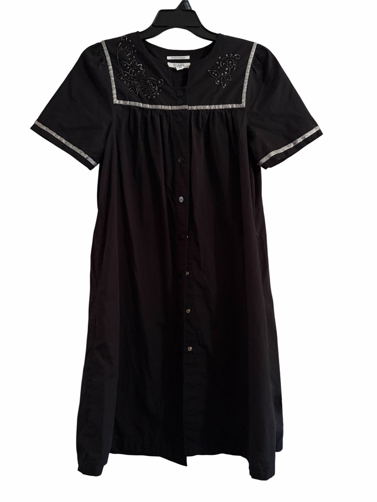 Go Softly Patio Wrinkle Resistant House Dress Size Small Black Button Front