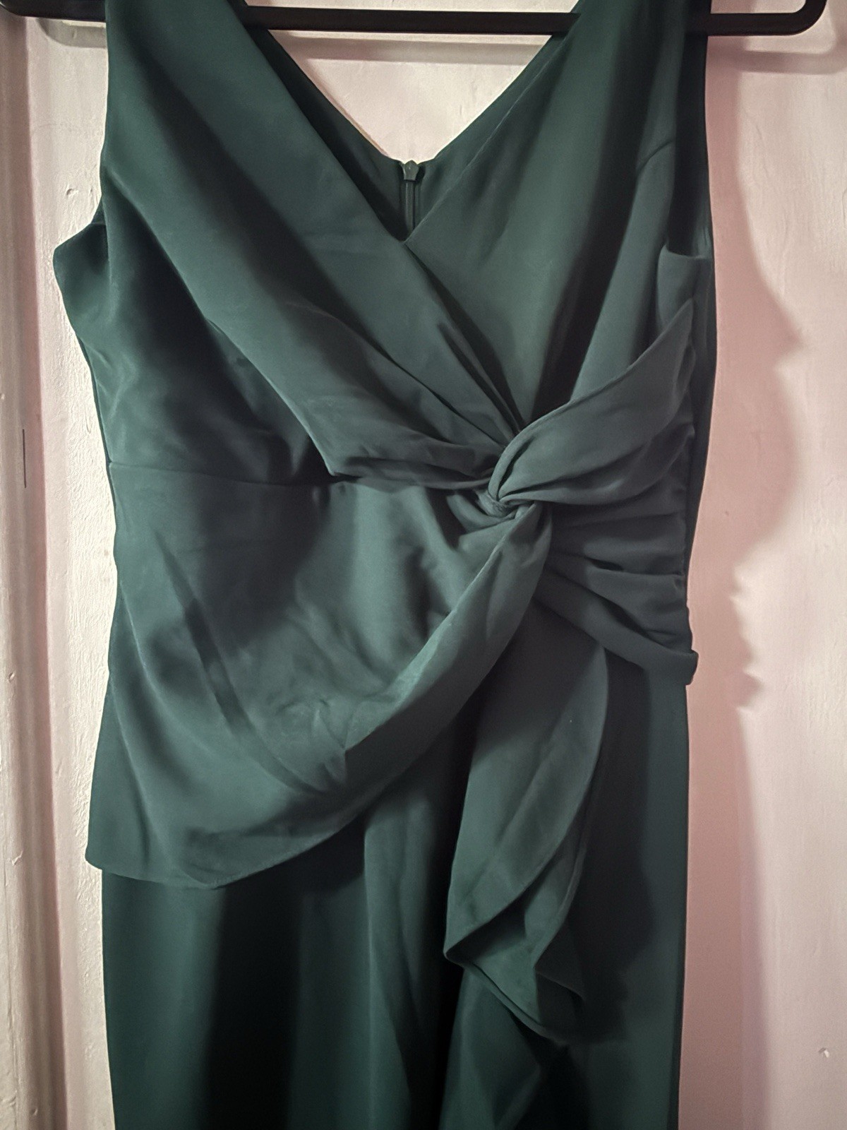 Dark Green Solid Maxi Dress V-Neck Sleeveless Ruffle Ruched Long Size L
