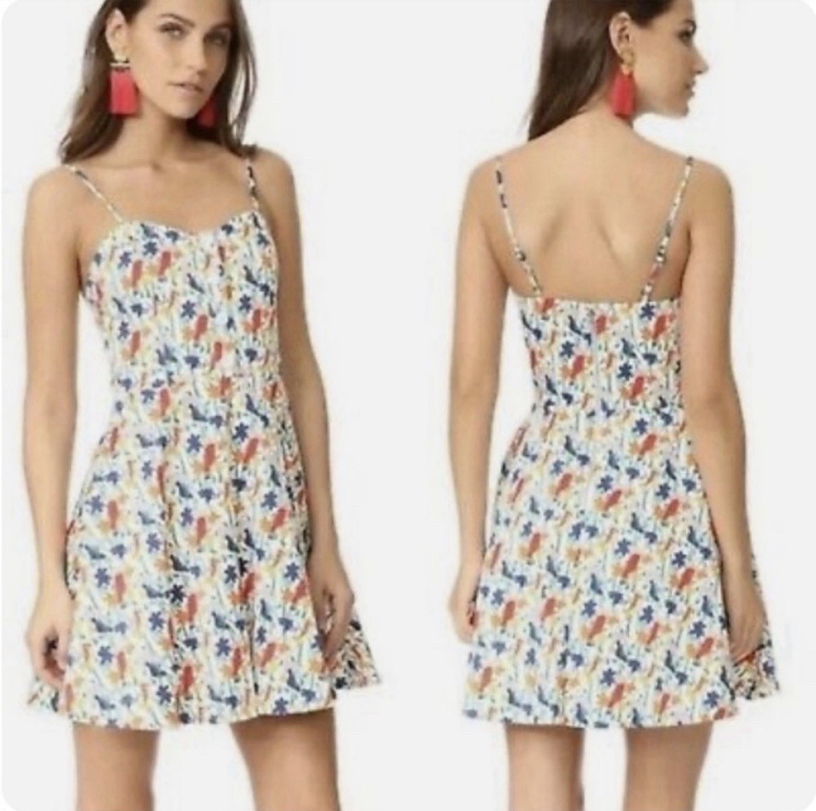 Alice + Olivia Nella Bird Print Dress 12 NWT Fit Flare Sweetheart Mini