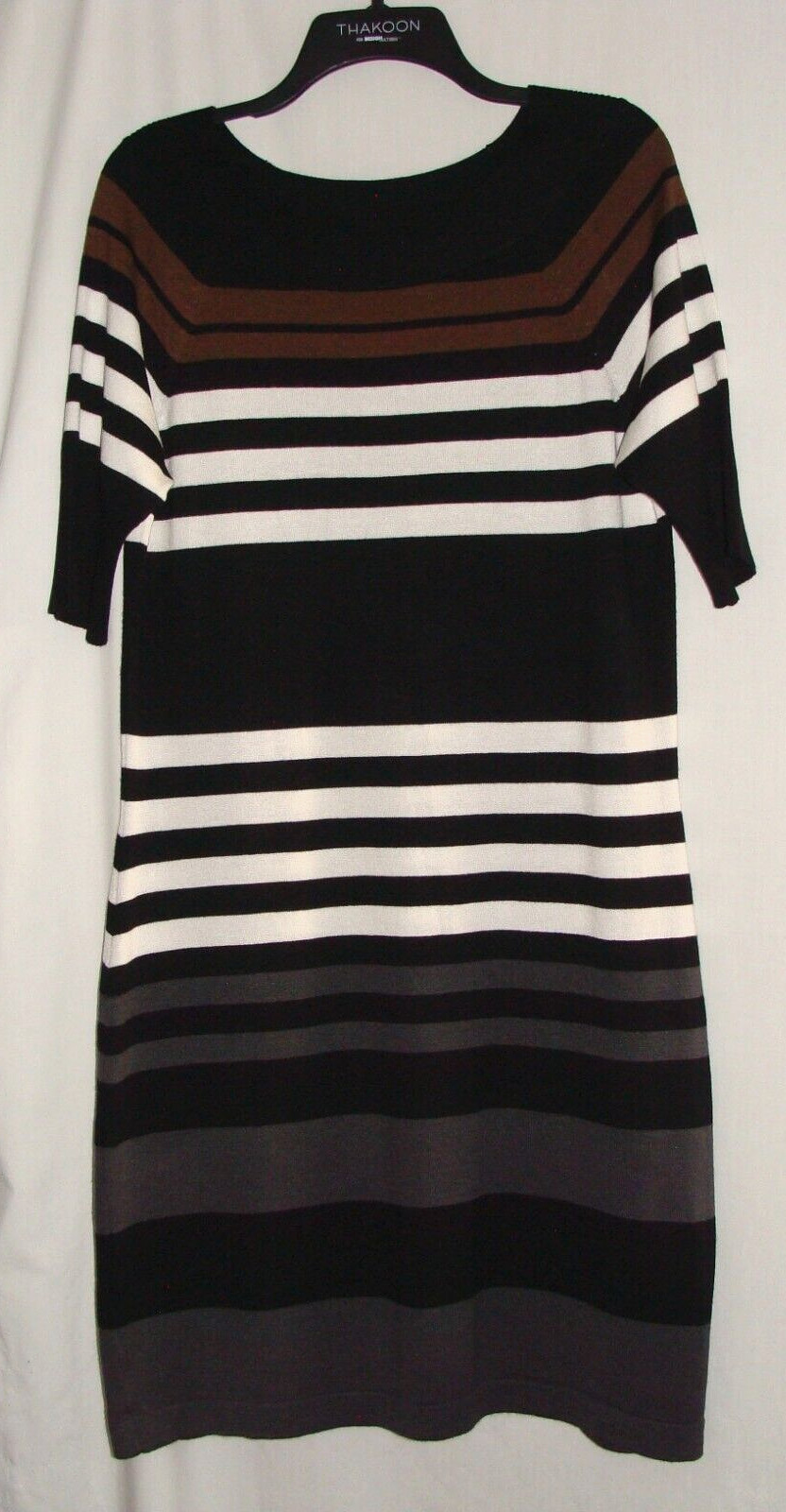 Black Brown & White STRIPE Short Sleeve SWEATER DRESS Sz XL by ALLISON BRITTNEY
