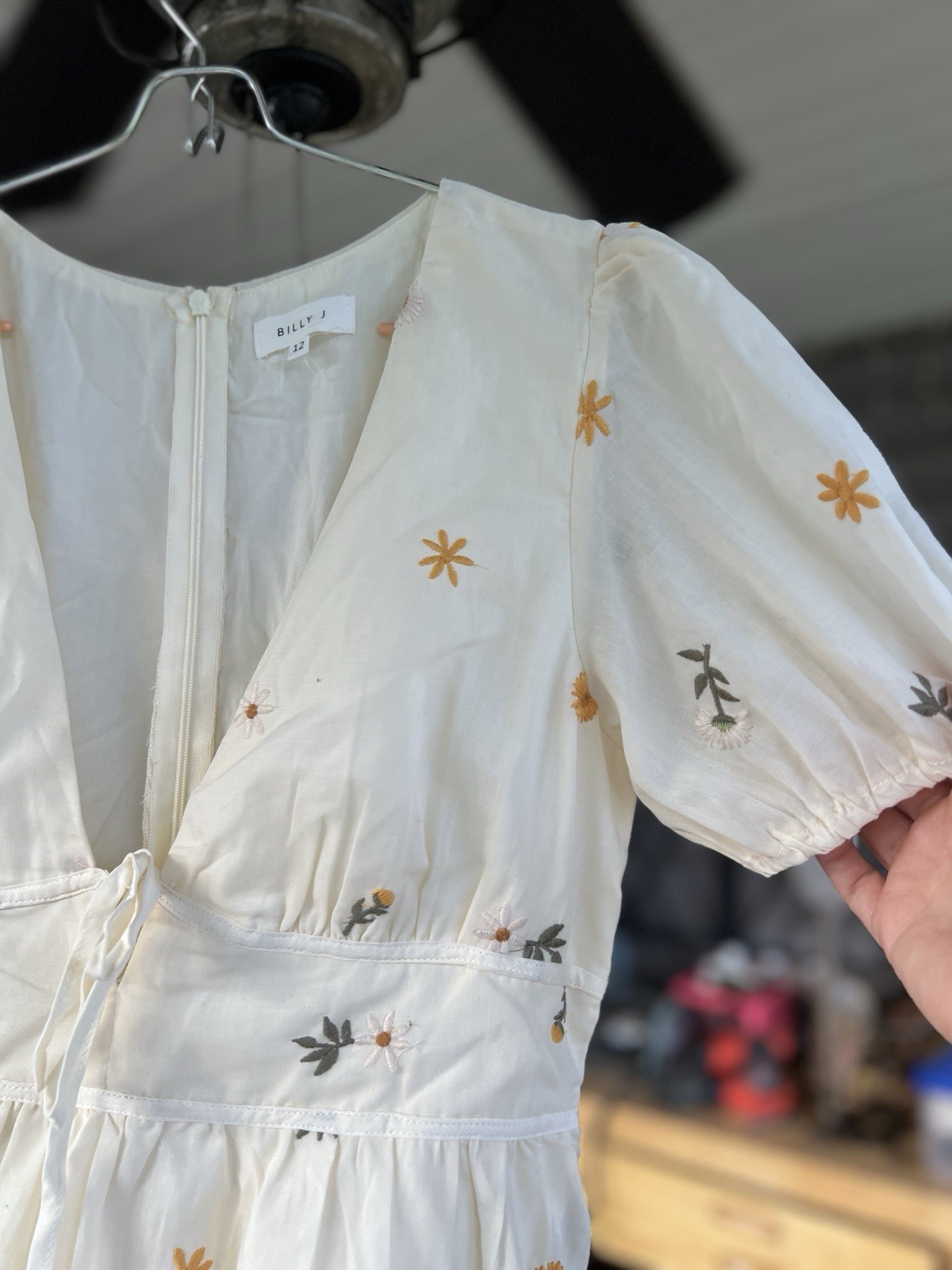 BILLY J Girls Size 12 White Embroidered Floral Fit & Flare V-Neck Dress