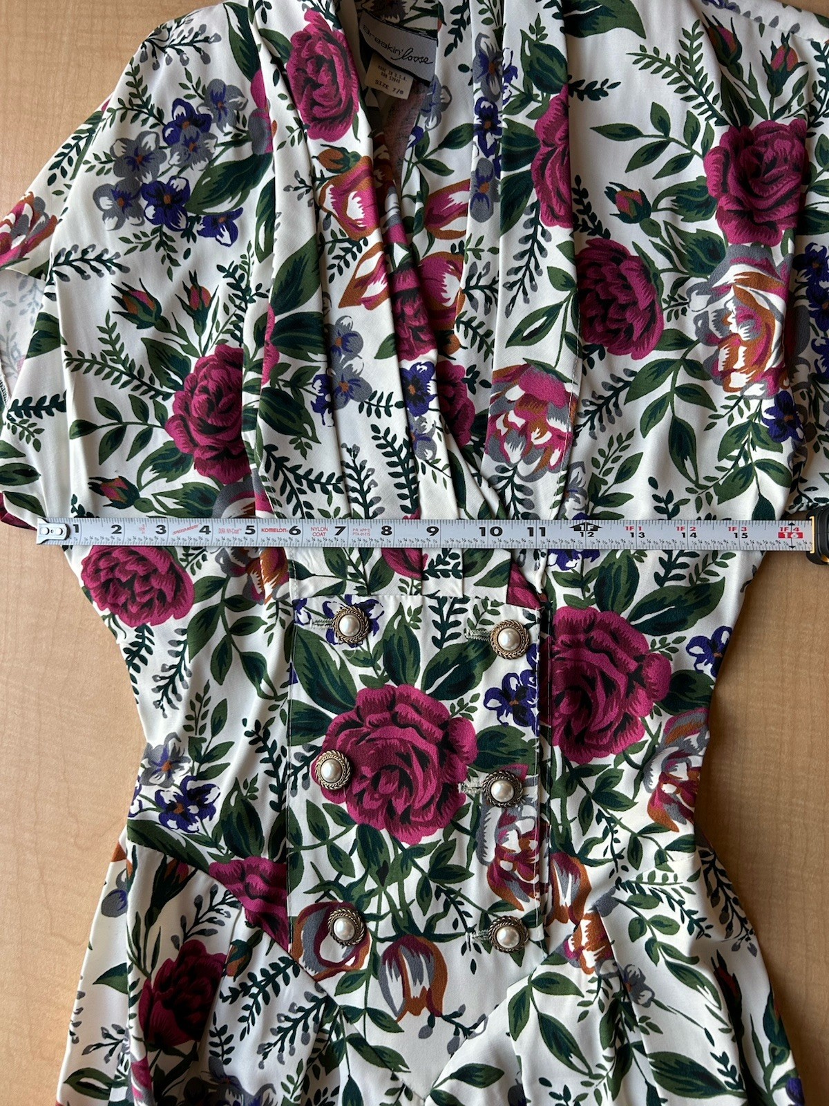 Vintage 80/90s Floral Linen Look Romper Double Breasted Cottagecore