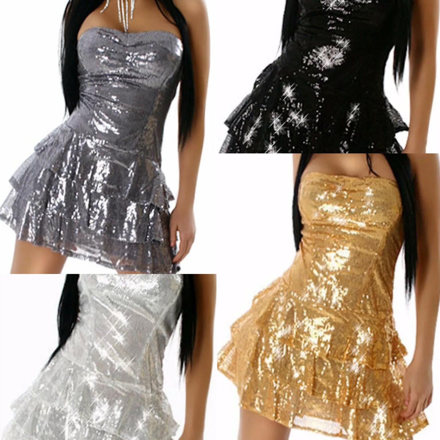 SEQUIN RUFFLE EVENING PARTY DRESS _ Size: S, M, L __ FRANCE