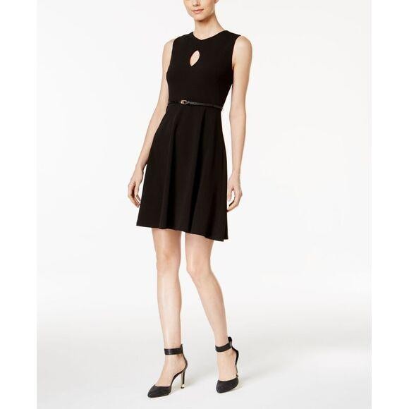 CALVIN KLEIN Sleeveless Keyhole Scuba Crepe Sheath Cocktail Dress, 2P Black