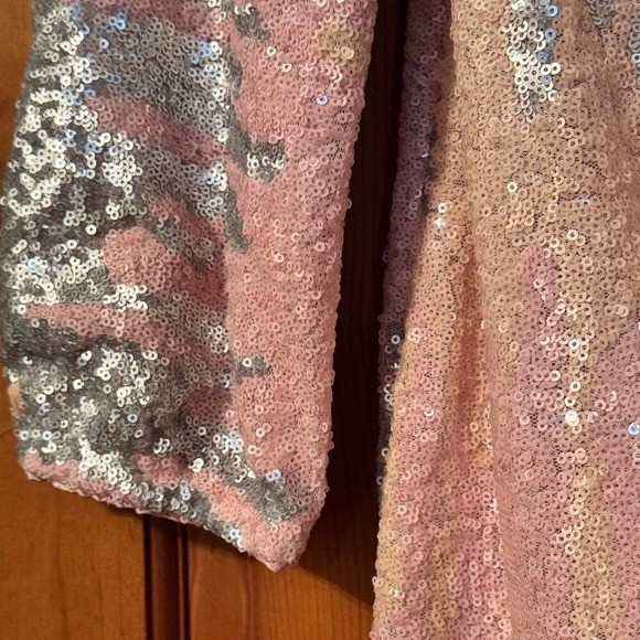 Ever New Melbourne Pink Silver Sequin Wrap Mini Dress Long Sleeve Size 8 US