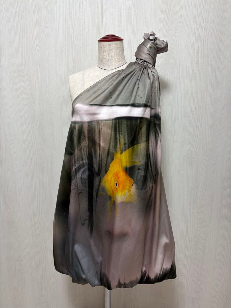 JW ANDERSON Spring 2023 Goldfish Digital Print One-Shoulder Mini Sack Dress XS