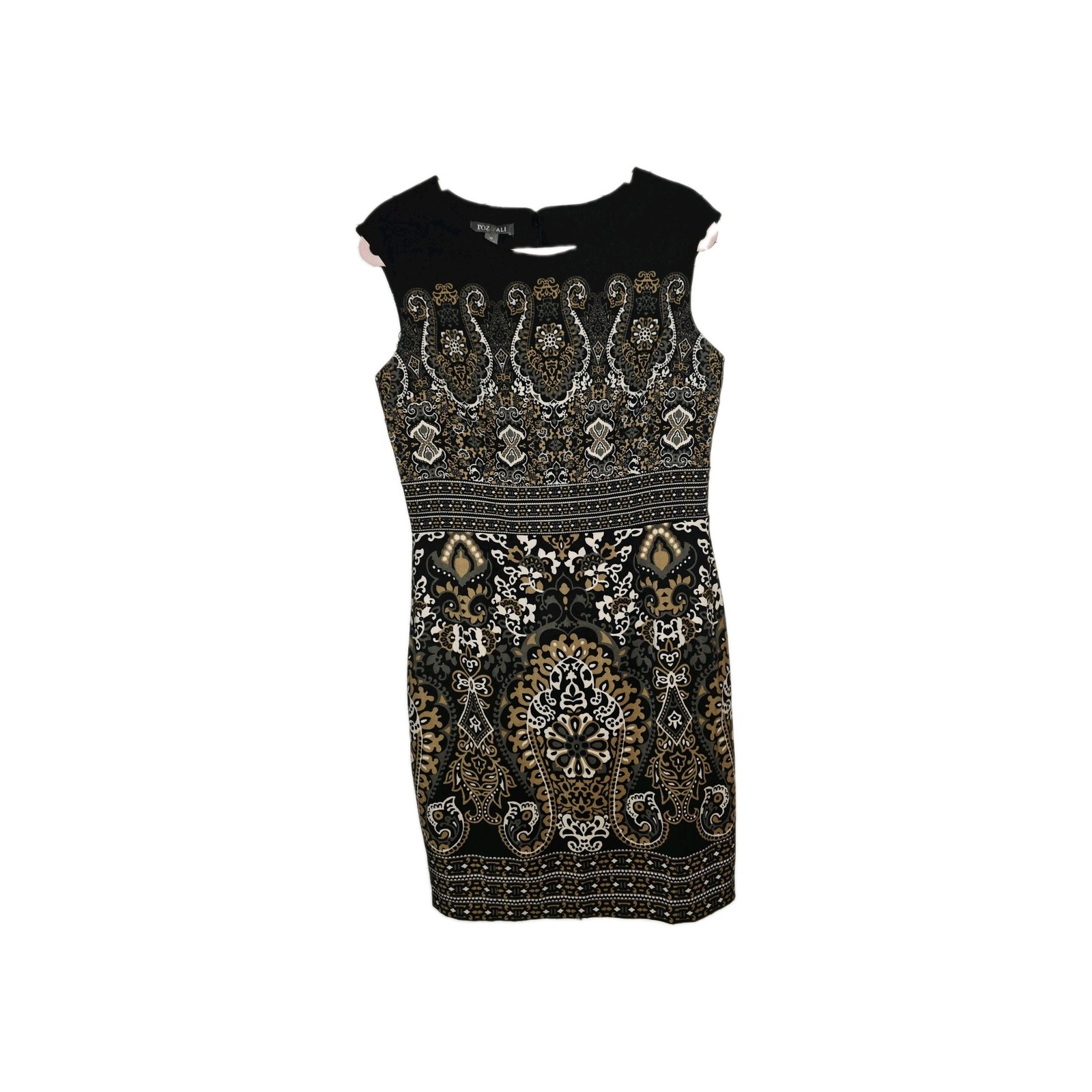 Women’s Roz & Ali 12 Black, Brown, Creme Floral Design Fitted Sleeveless Dress