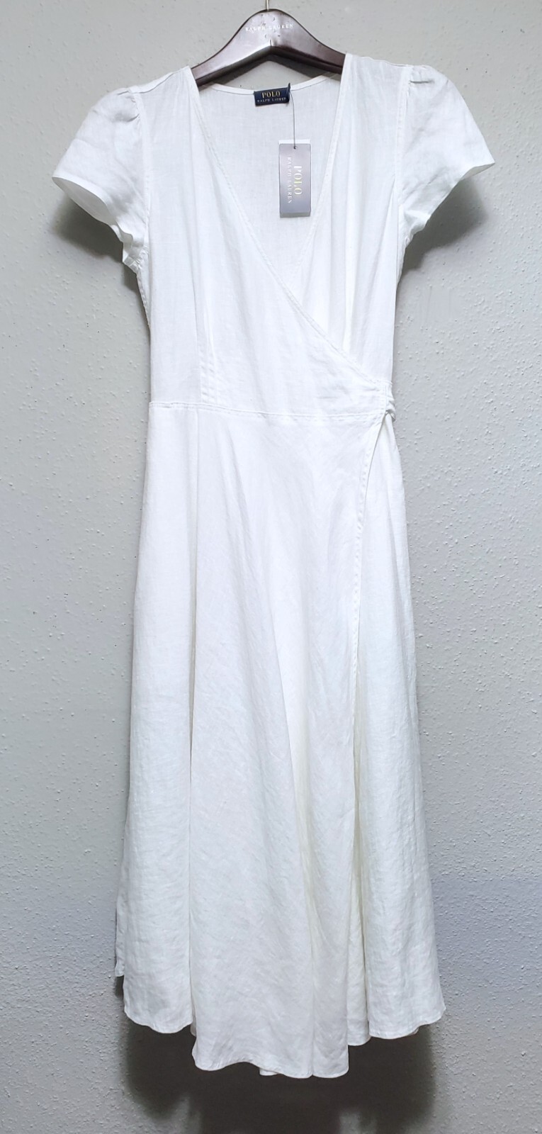 $198 POLO Ralph Lauren 100% White Linen Womens Wrap Maxi Linen Tie Dress