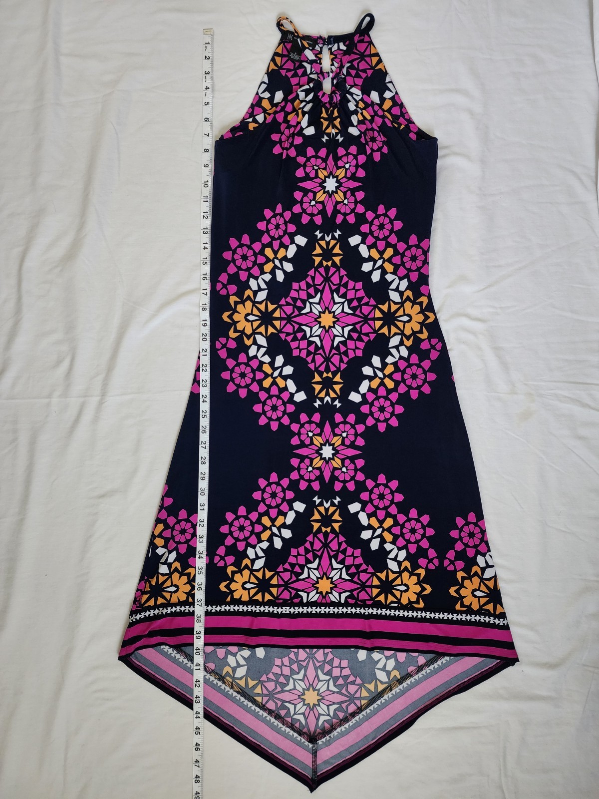 INC Geometric O-Ring Halter High Low Maxi Dress Pink Navy Small