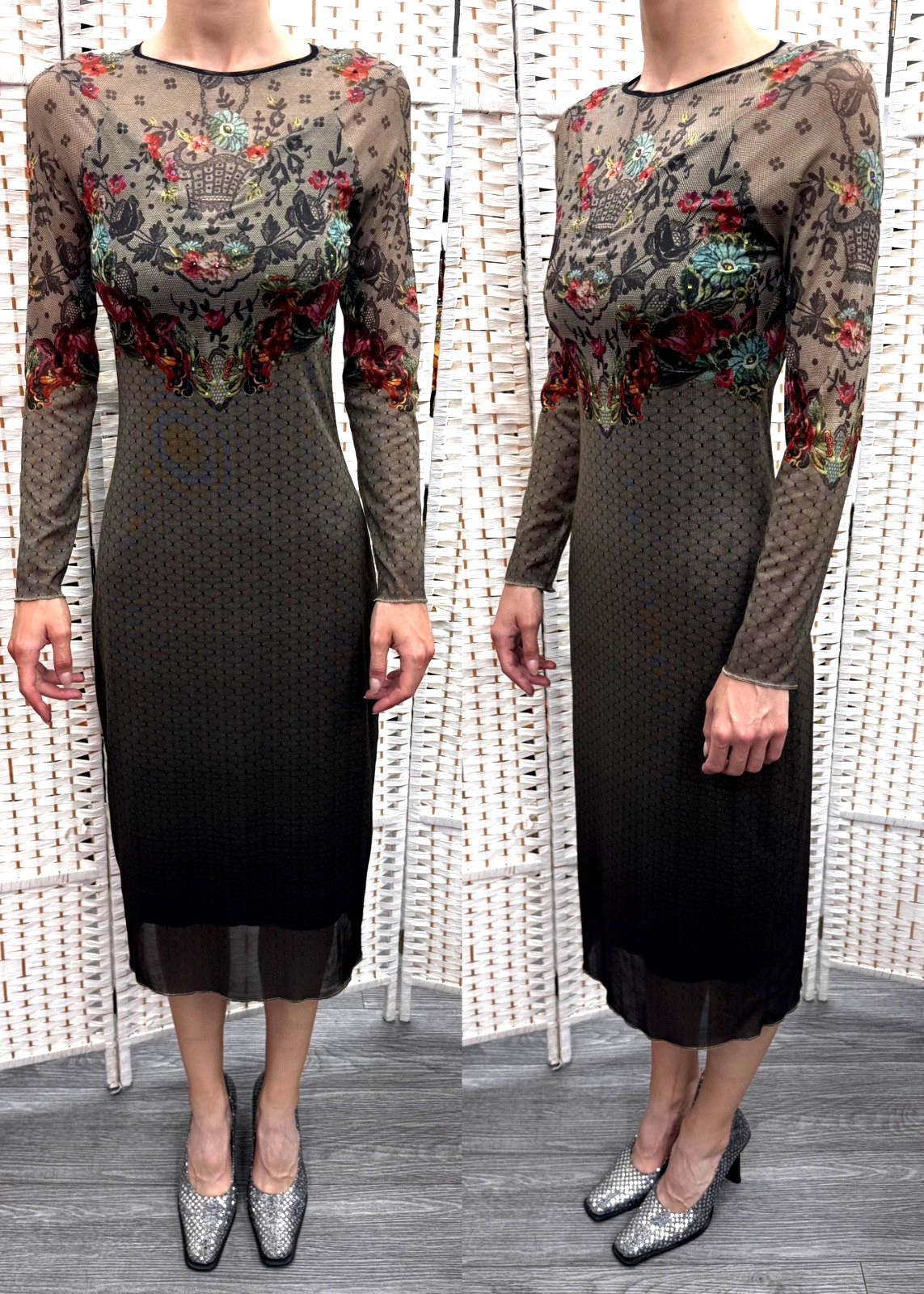 Michal Negrin Full Length Flowers With Crystal Elegant Dress Size -M –