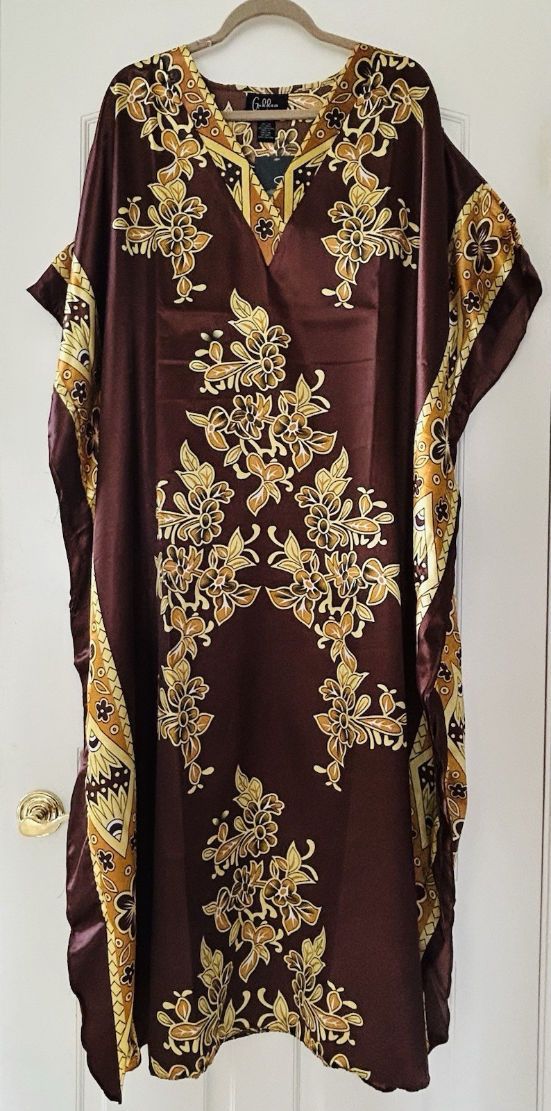 XL/1X/2X/3X New Brown Yellow Gold Print Maxi Kaftan Beach Cover Dress Versace