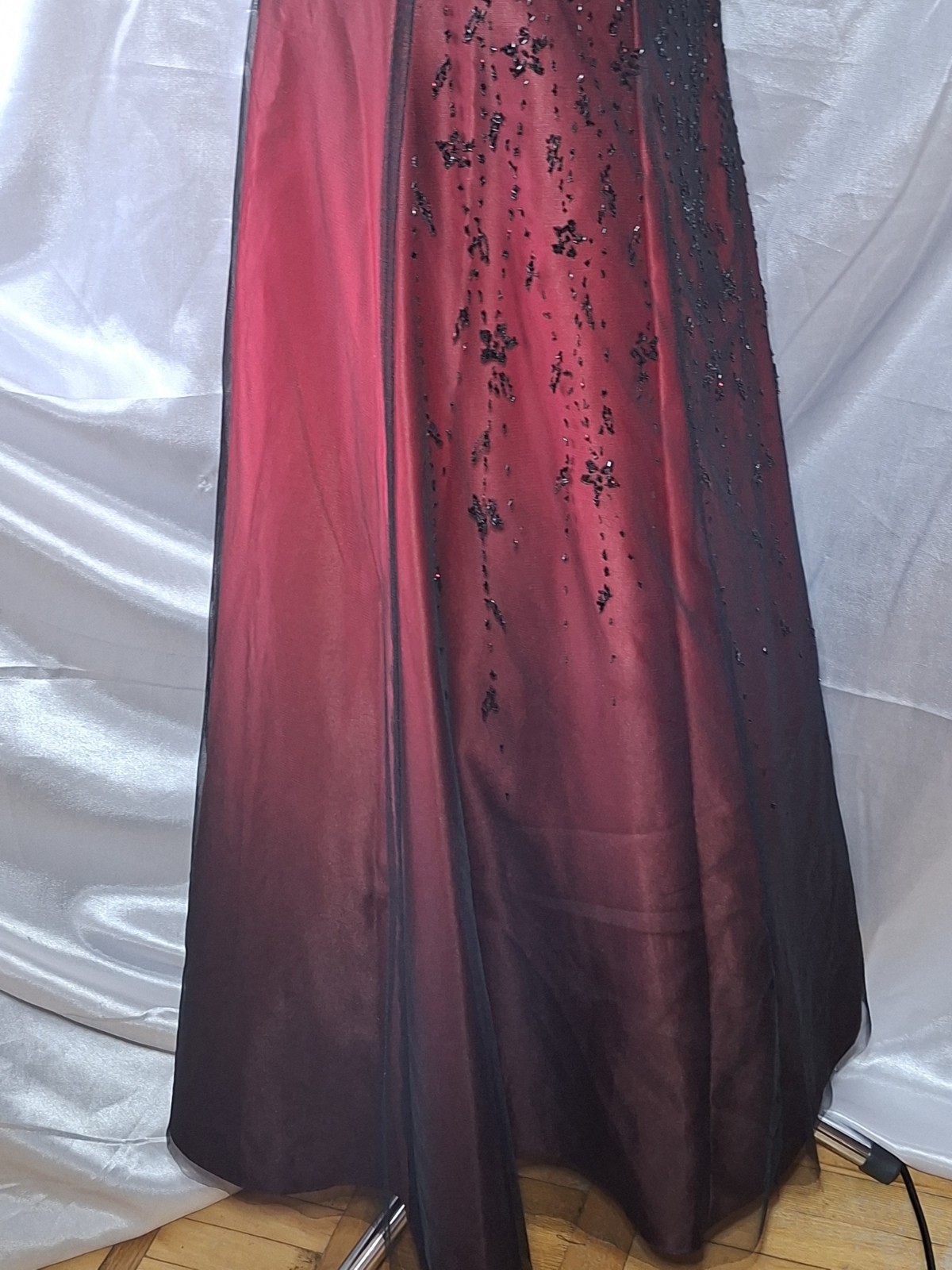 Y2K Prom Vintage 90s Goth Grunge Red Black Ombre Dress Beaded Mesh Gown Maxi