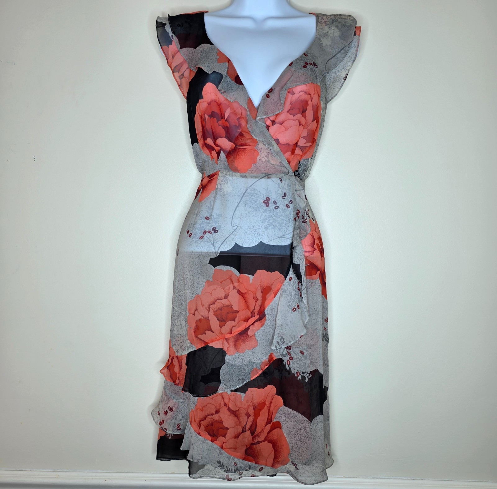 Moulinette Soeurs Sheer Silk Floral Dress Sz 4 Romantic Coquette Faux Wrap